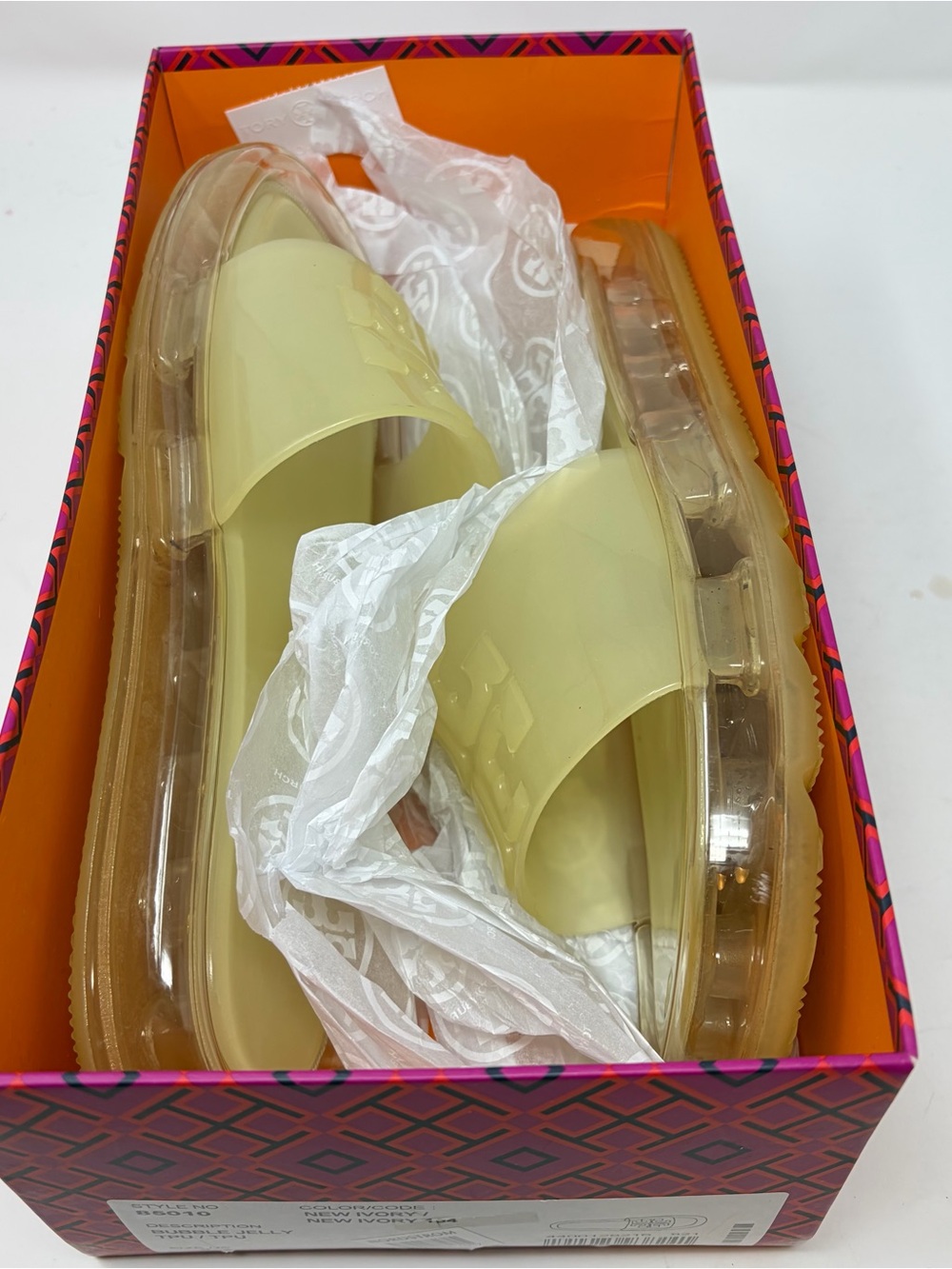 Tory Burch Bubble Jelly Slides Ivory Vanilla yellow Logo Sandals Size 9 - Picture 9 of 9